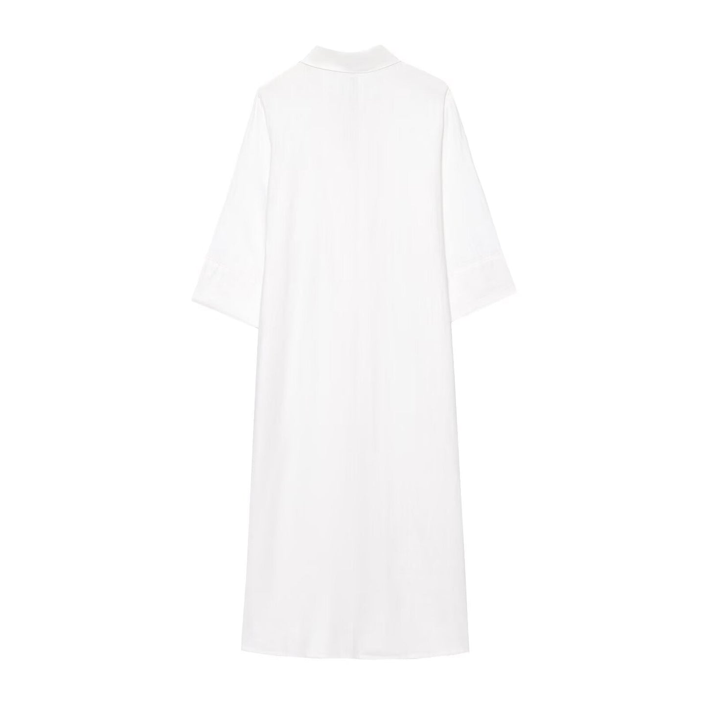 Women's new fashion buckle decoration loose linen blend shirt style MIDI dress