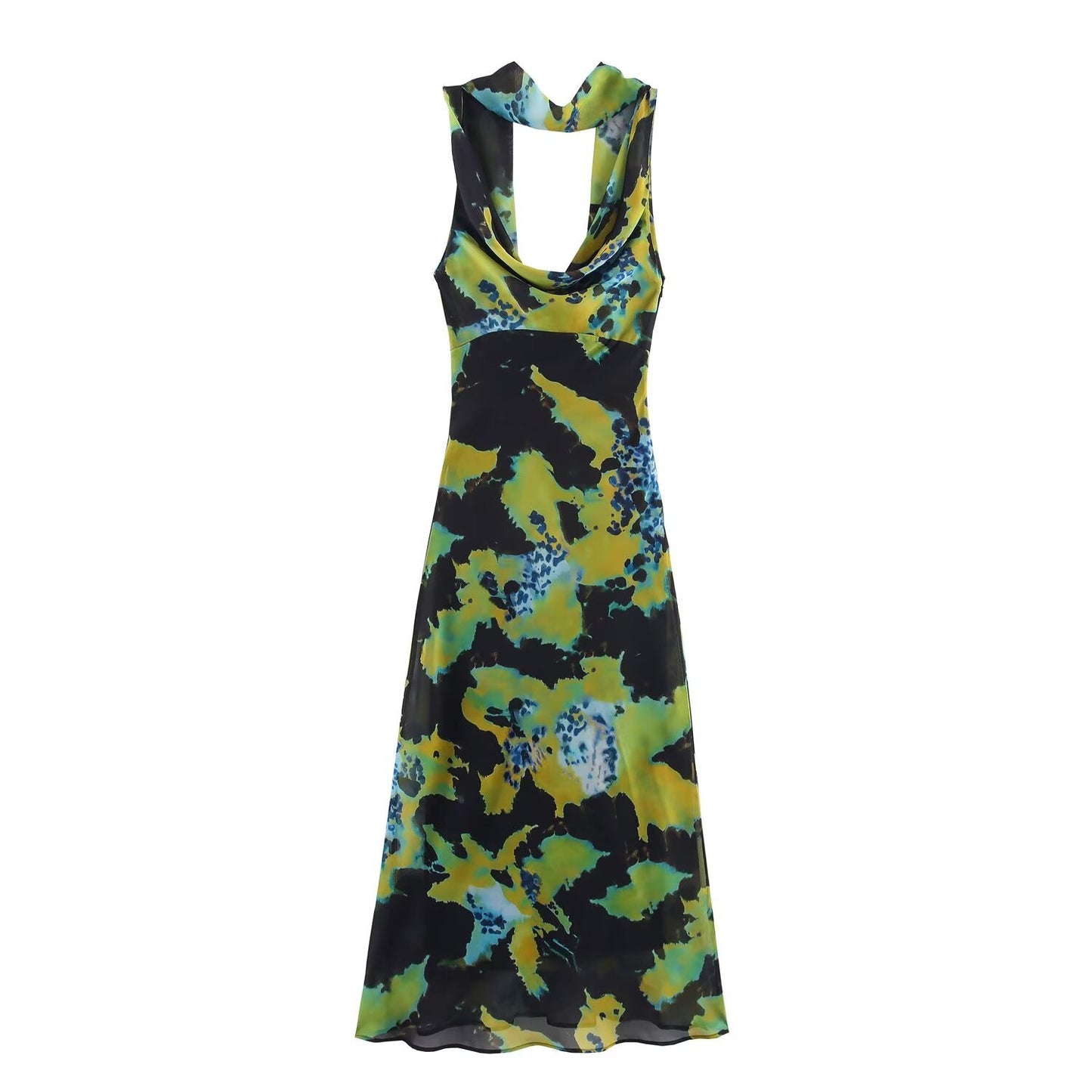 Women's chic Fashion Thin Scarf Decorative Printed Midi Dress