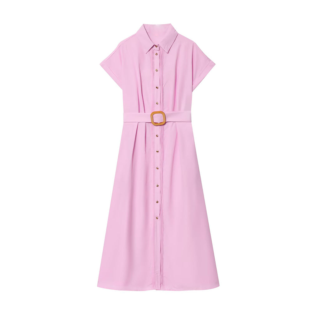 Women's 2025 Fashion With Belt Poplin Shirt style Midi Dress