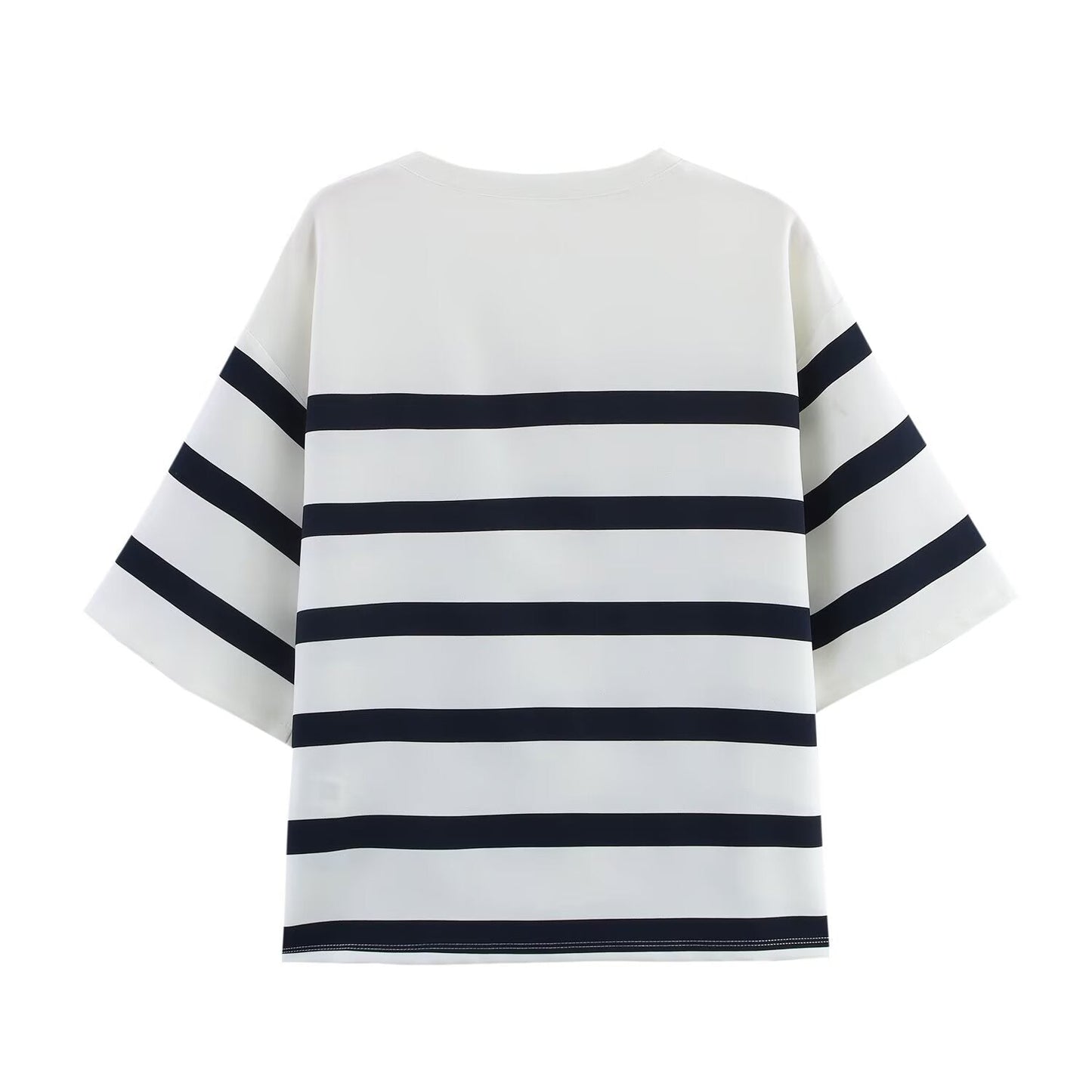 set woman 2 pieces2025 Fashion Striped short-sleeved Tops Vintage Female + high waist shorts Women's suit