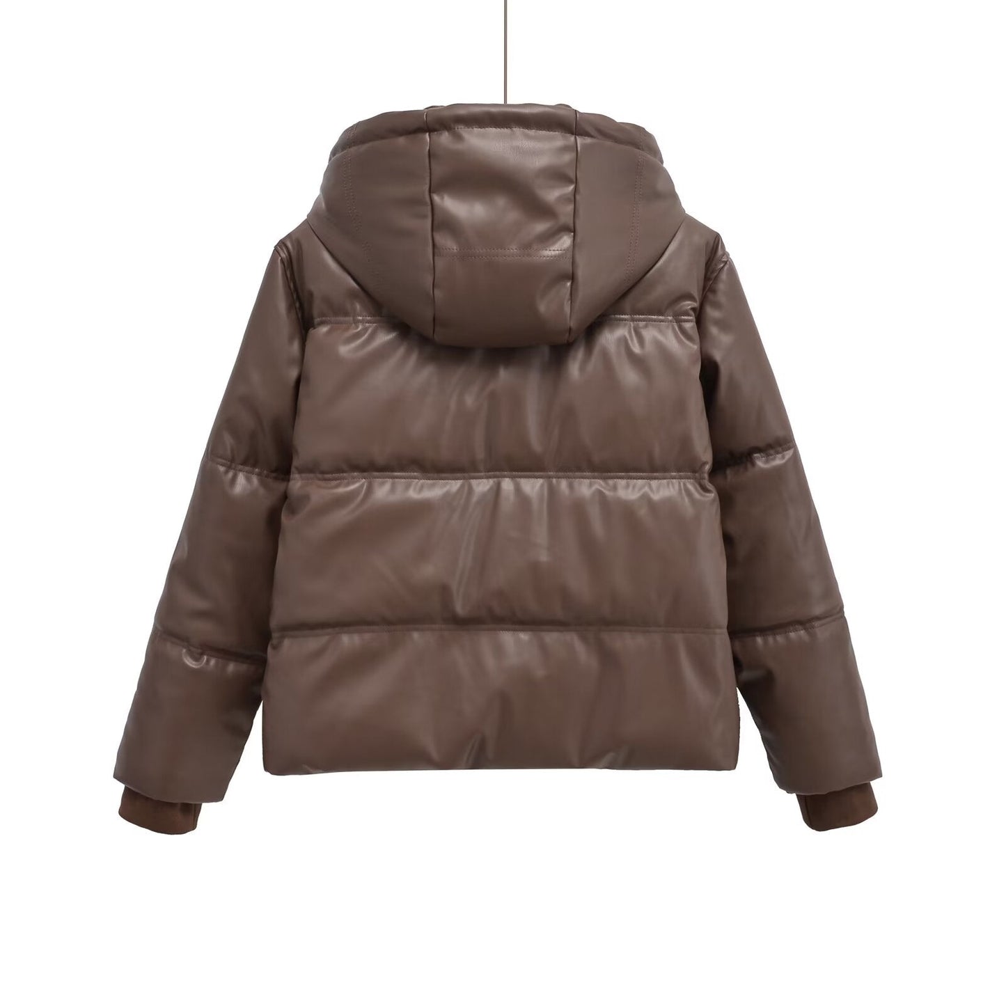 Women's hooded Faux Leather cotton jacket Coat