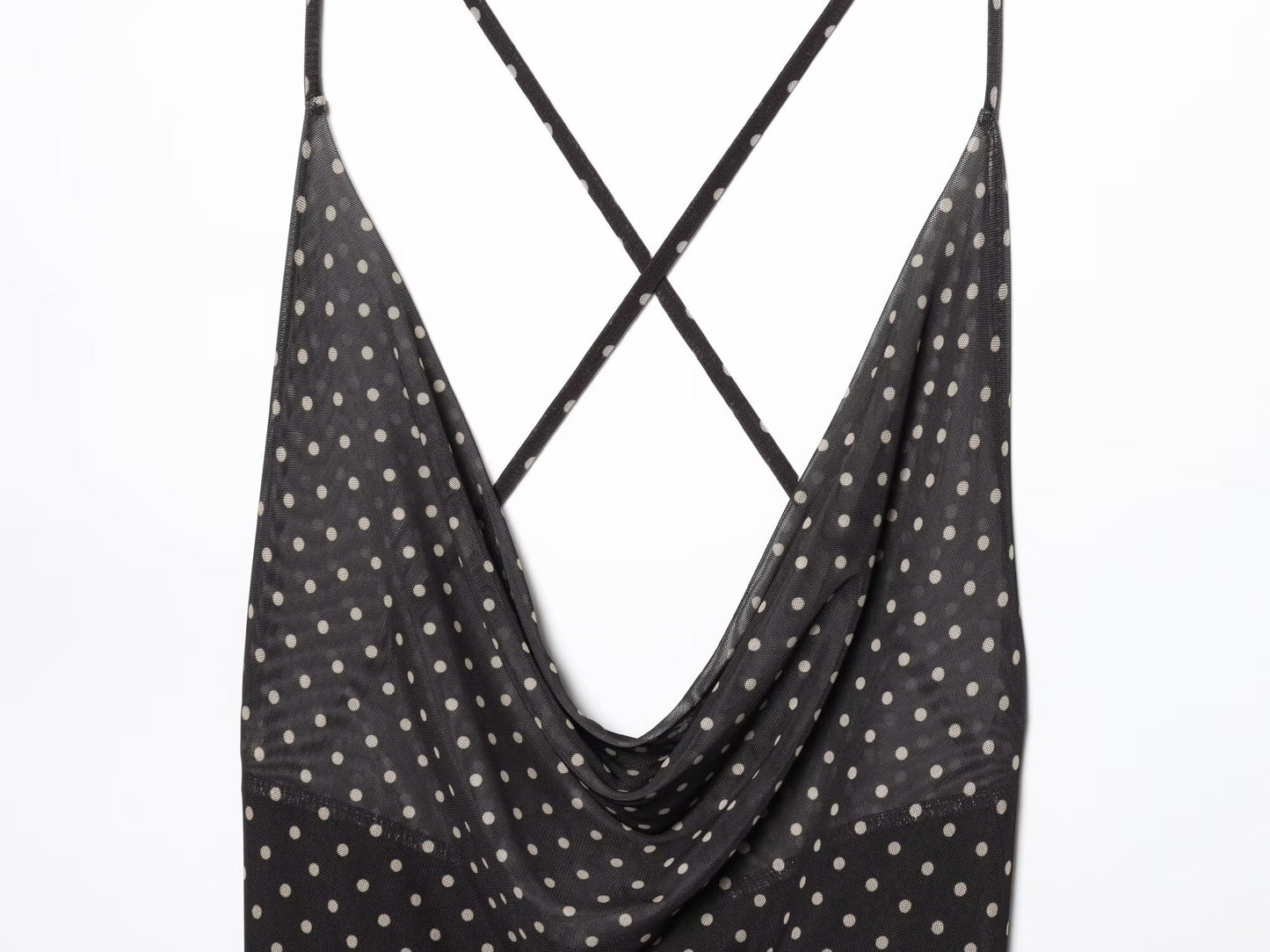 Women's new fashion slim backless polka dot print suspender MIDI dress