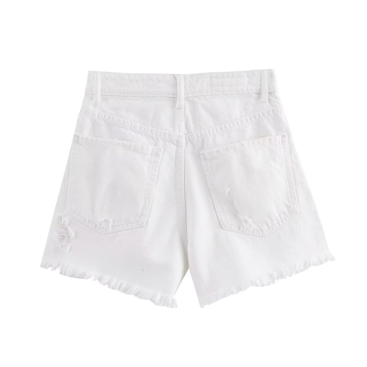 Ladies' new fashion Broken hole decoration casual side pocket high waisted denim shorts