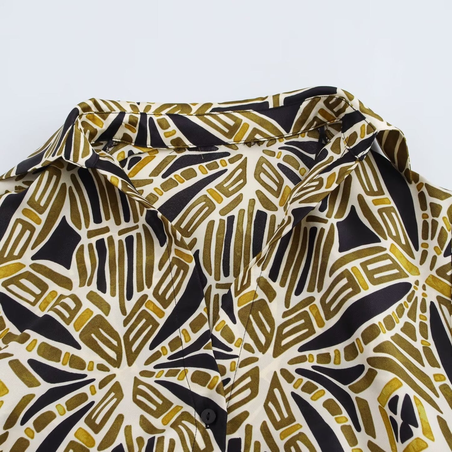 Women's new Chic Fashion belt decoration loose single breasted printed MIDI dress retro lapel long sleeved women's dress Mujer