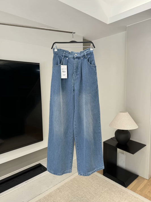 Women 2025 New Fashion Paper bag with high waist Jeans Vintage Zipper Fly Female Ankle Denim Pants