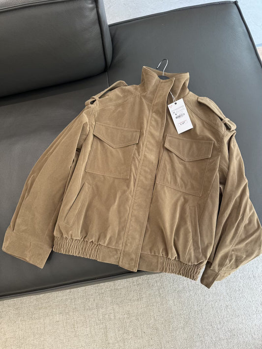 Women's new fashion casual suede leather stand collar jacket Coat