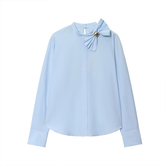 Women's 2025 new fashion bow decoration casual poplin shirt
