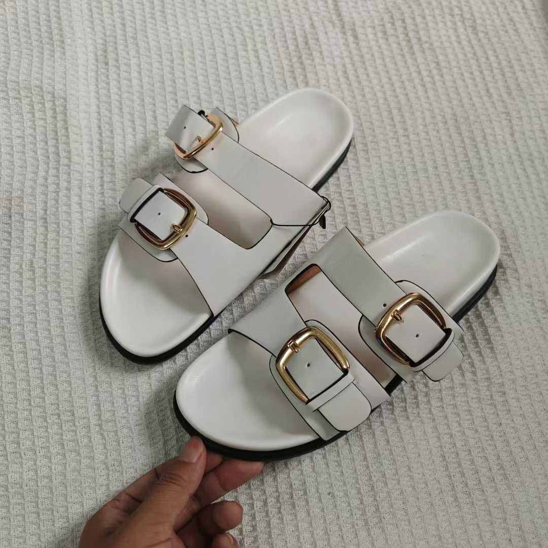 Women's New Fashion Casual Joker Double Belt Buckle Flat Sandals Wearing Joker Women's Slippers