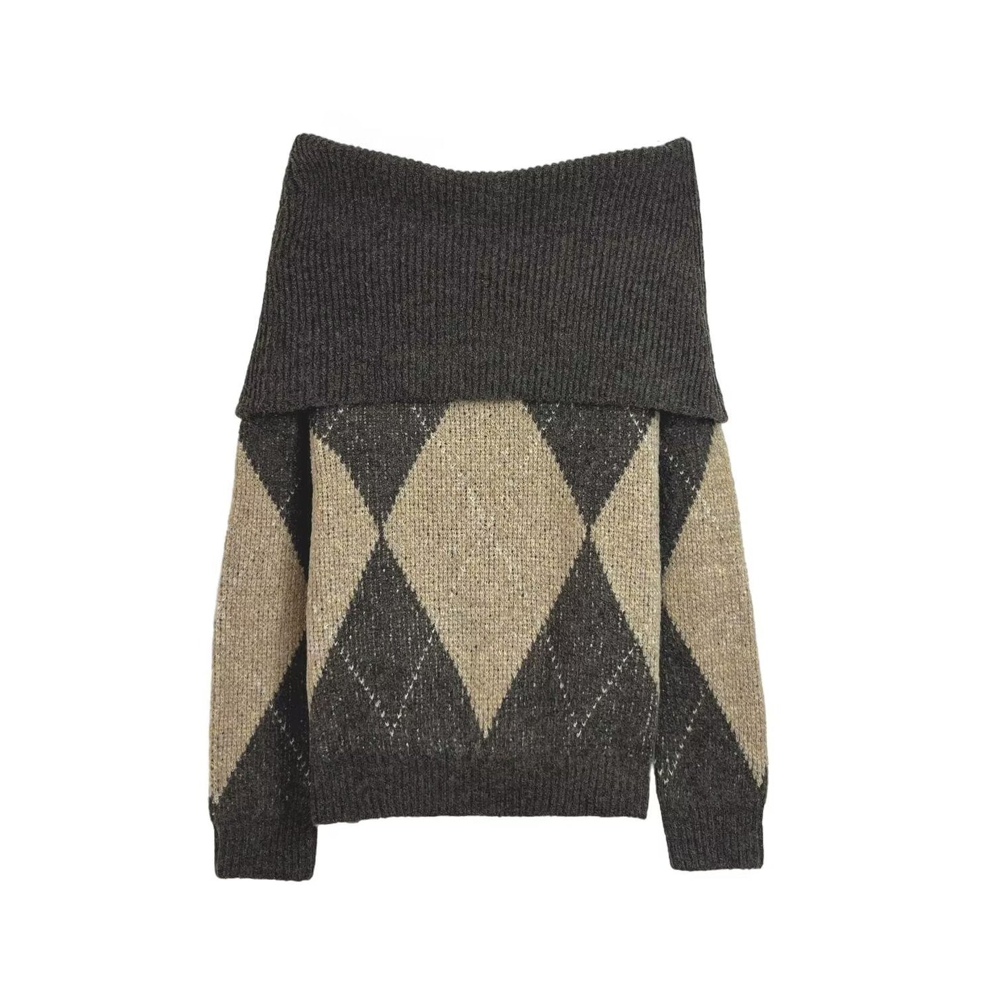 Women's new fashion soft texture diamond grid strapless knit sweater
