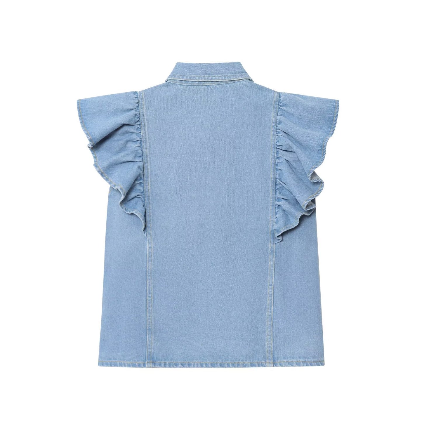 Women's new fashion layered decoration sleeveless denim shirt
