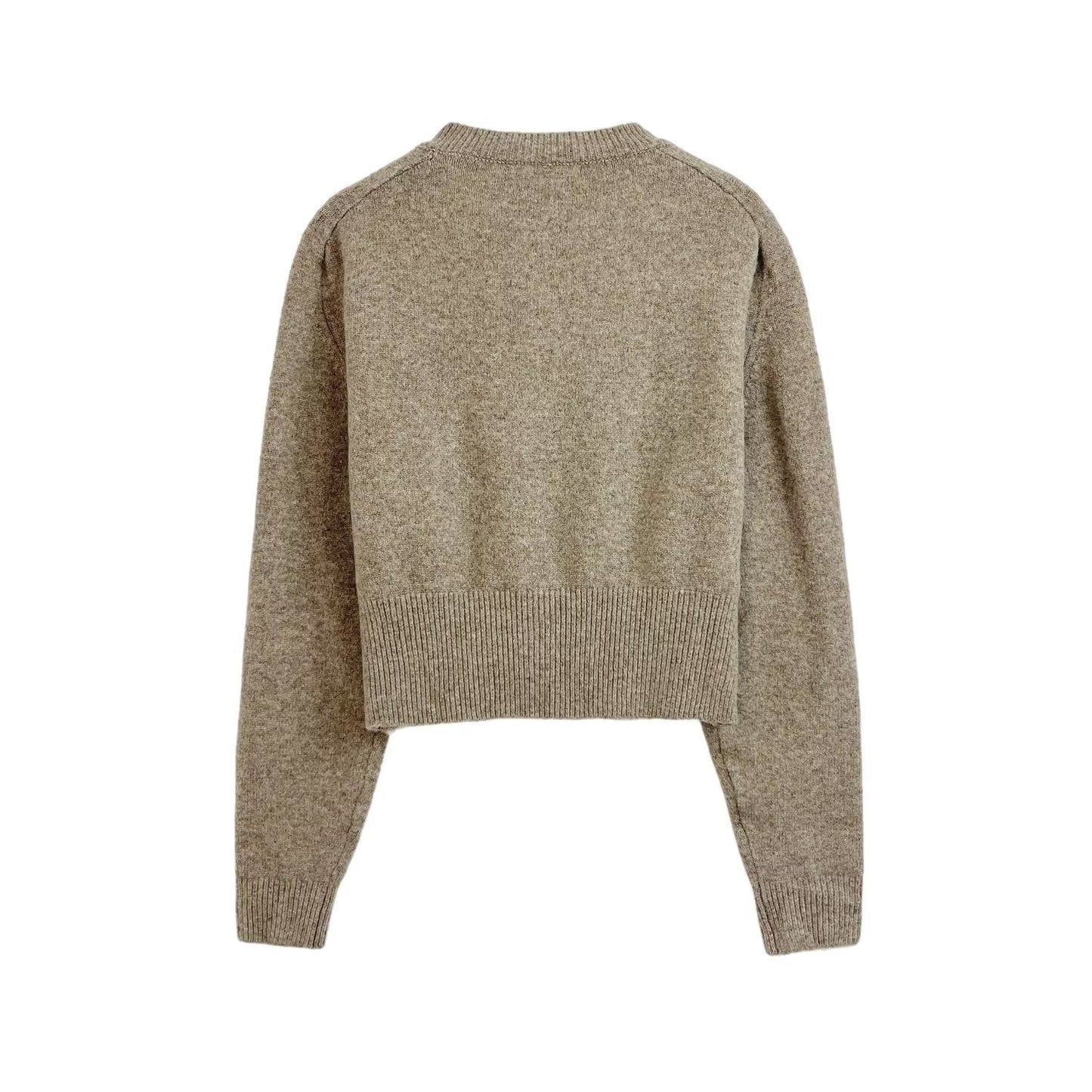 Women's new fashion short O-Neck long sleeved knitted cardigan