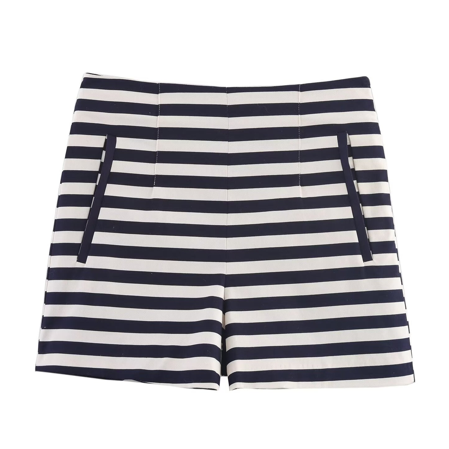 Women's chic Fashion side pocket high waist casual striped shorts