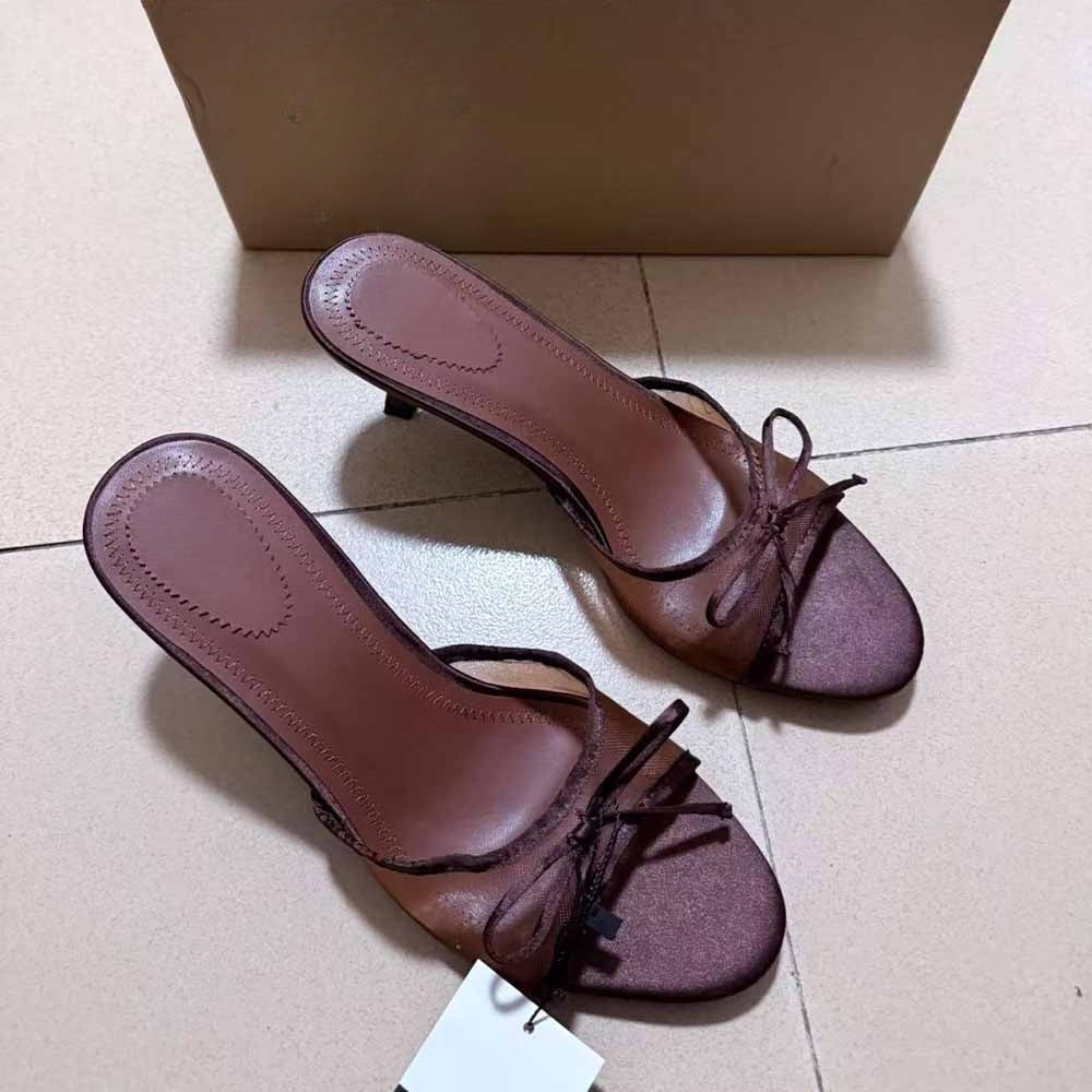 Women's New Fashion Joker Mesh Breathable Open-toed High-heeled Sandals Bow Stilettos.