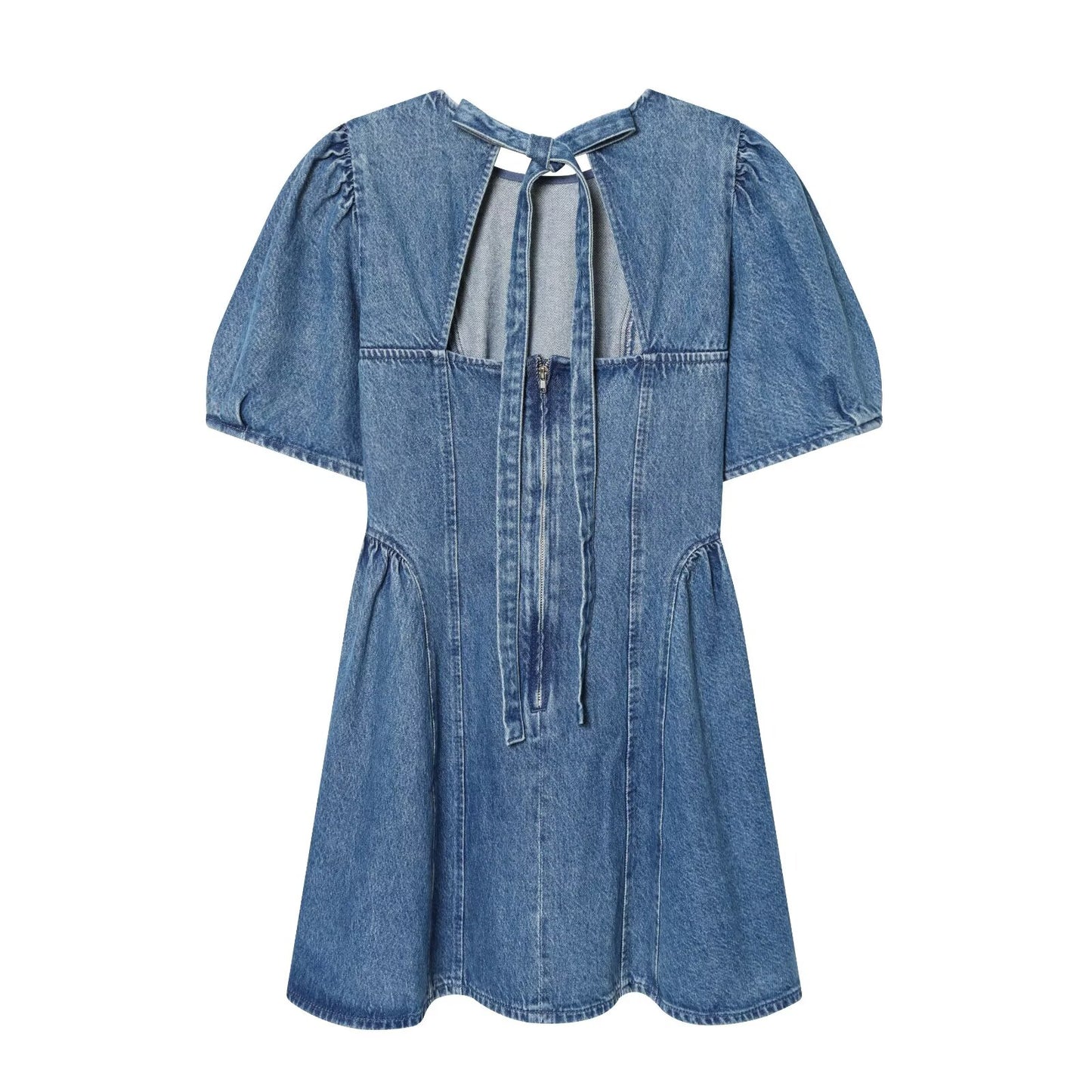 Women's flared skirt hem backless denim dress
