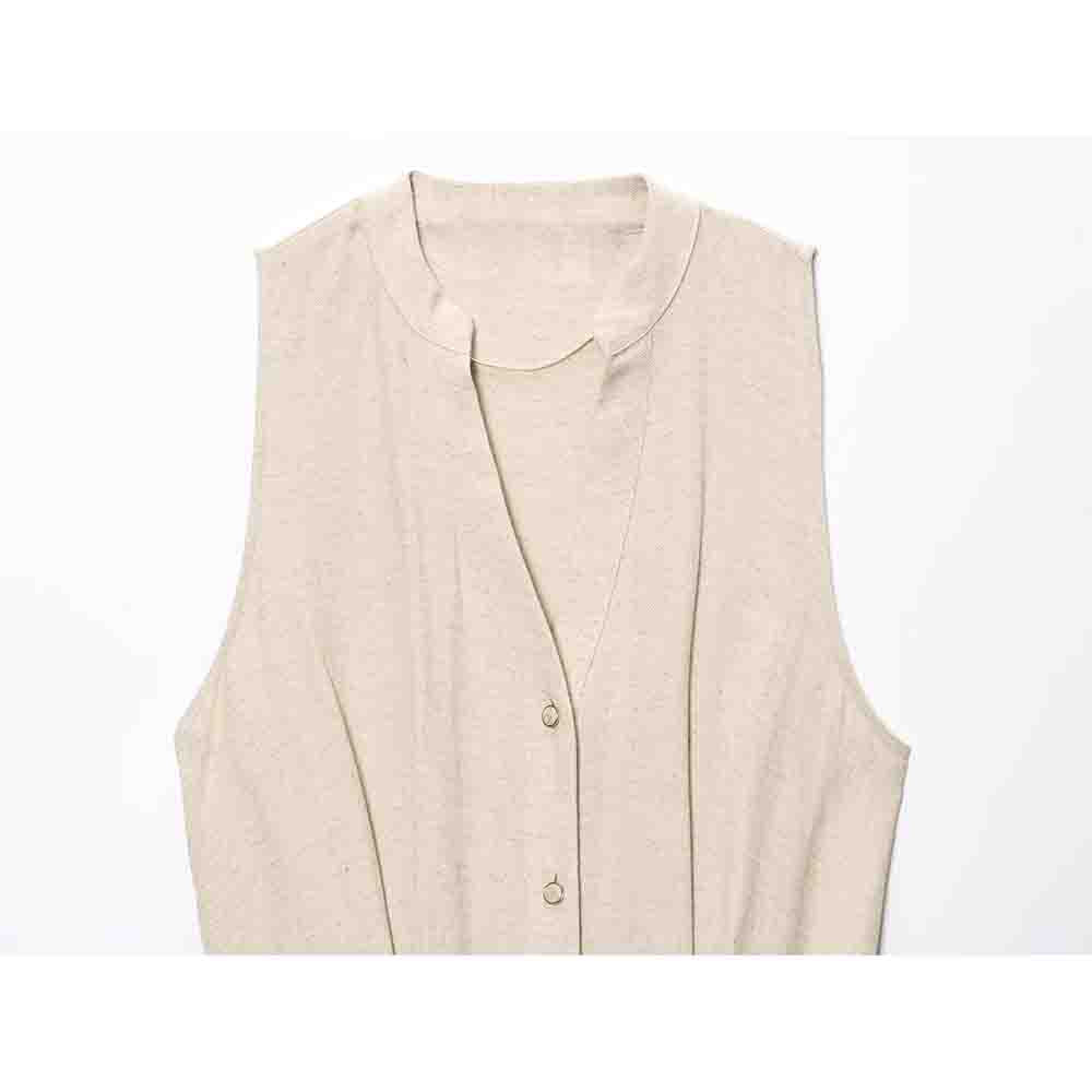 Women's New Fashion With Belt Sleeveless Linen Blended Midi Dress