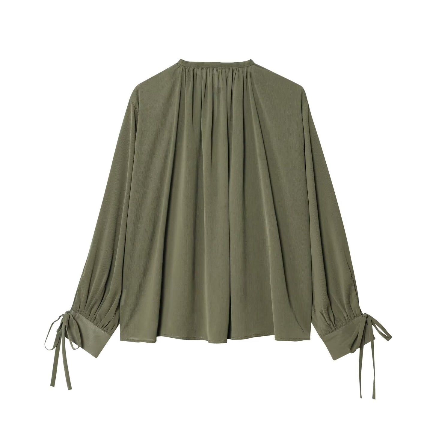 2025 Women's fashion bow Lace up decoration long sleeved pleated shirt