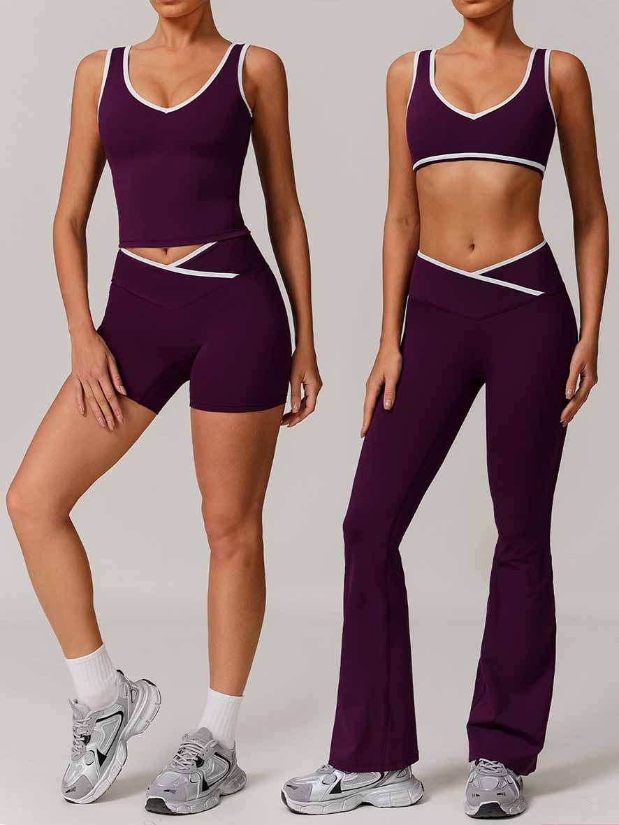 Women's New Cross-waist Sports Suit Female Contrast Backless Tight Nude Yoga Suit Running Fitness Yoga Suit