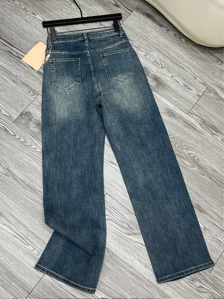 Women's New Joker High Waist Slim Heavy Industry All Over The Sky Rhinestones Embroidered Jeans