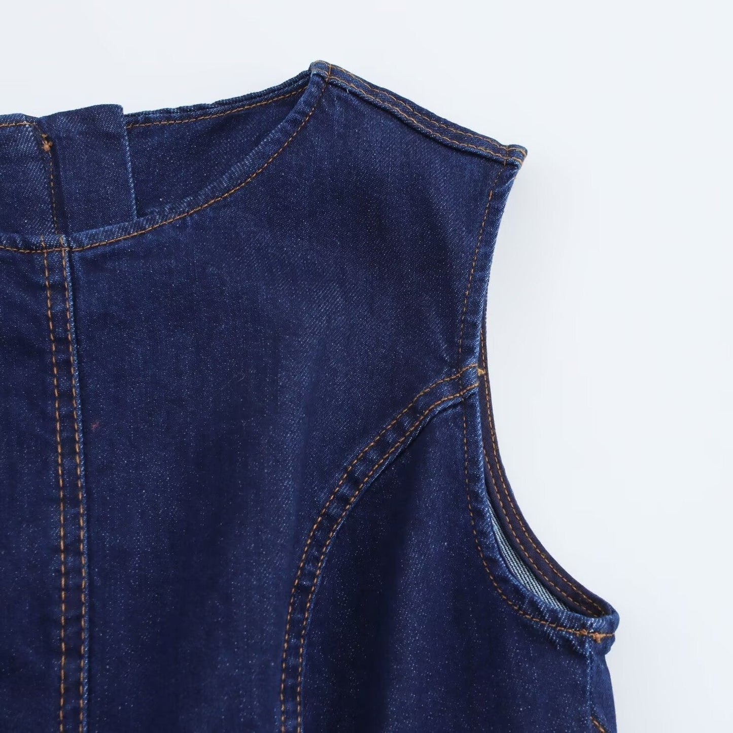 Women's new chic Fashion slim fit casual versatile wide pleated denim Midi dress retro round neck long sleeved women's dress Mujer