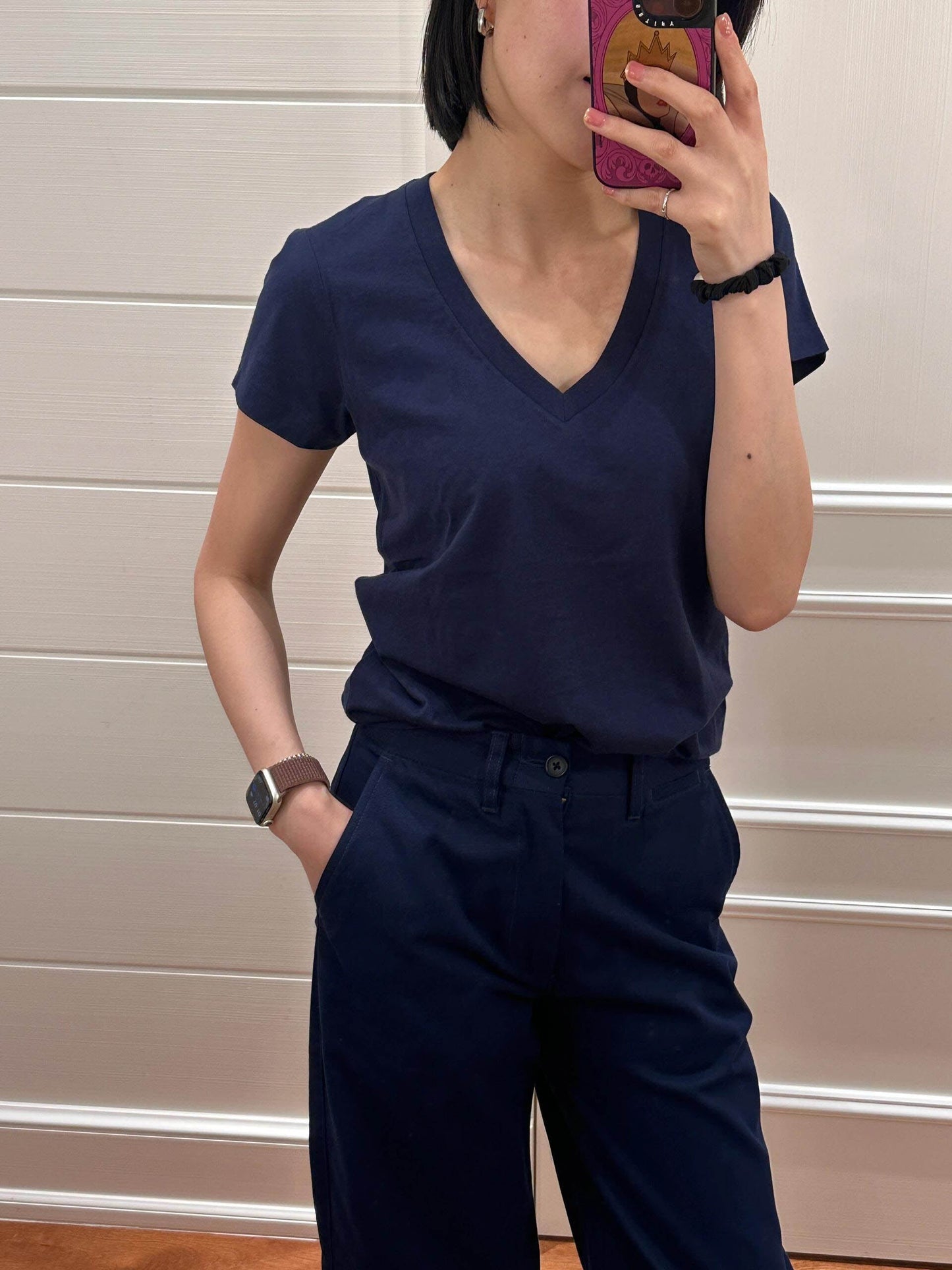 Women's New Fashion Casual Joker Embroidered Cotton V-neck Slim Short Sleeve T-shirt