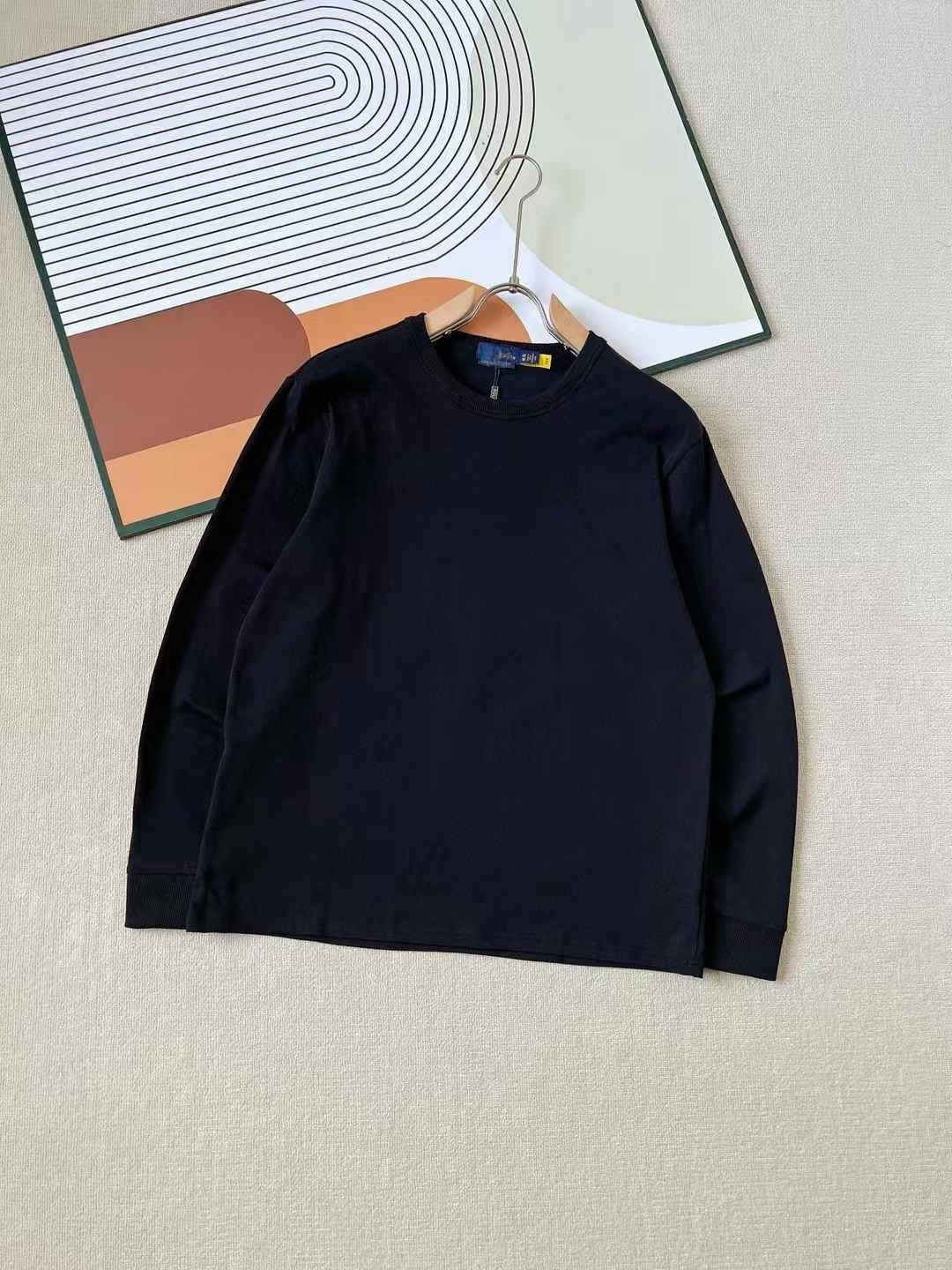 Men's new casual Joker embroidered solid color O-neck bottoming shirt long sleeve T-shirt