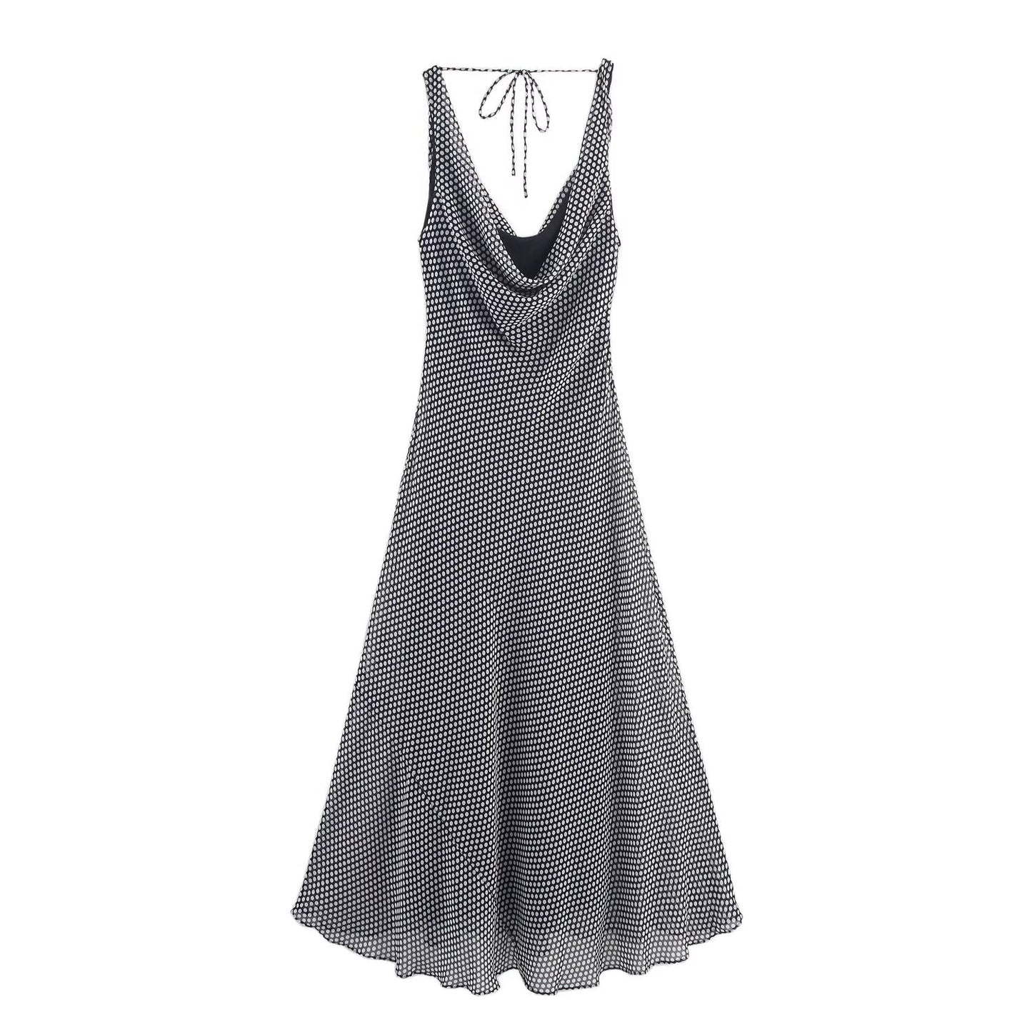 Women's new fashion sleeveless polka dot printed MIDI dress