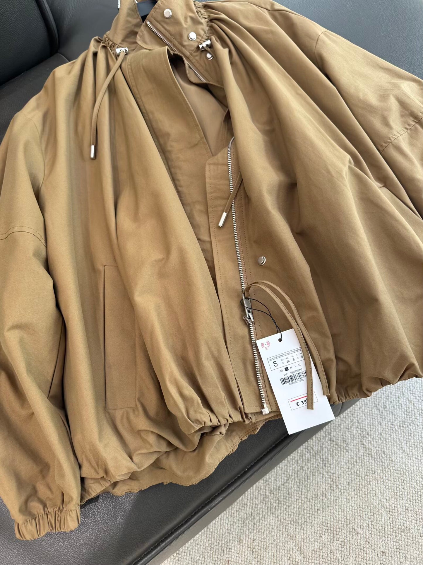 Women's new fashion loose stand collar pleated flight jacket Coat