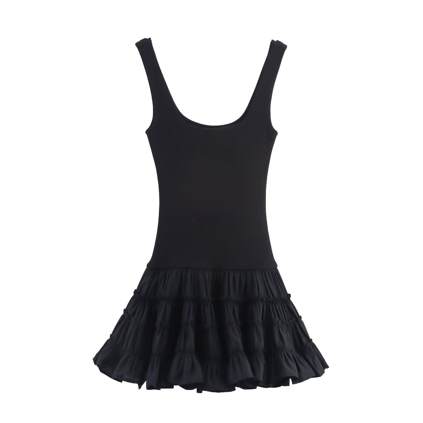 Women's New Fashion Fluffy Bottom hem Splicing Vest style Mini Dress