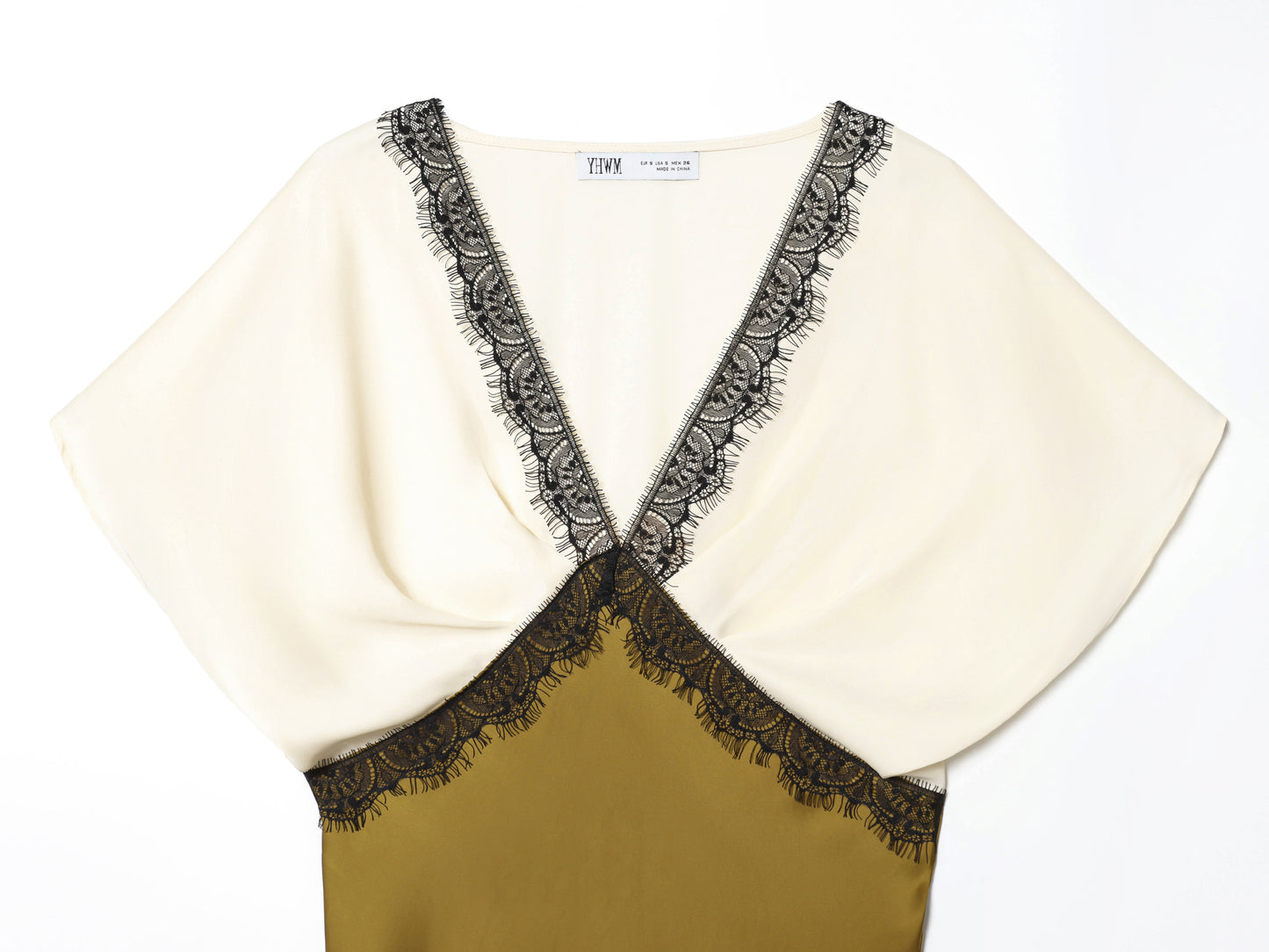 Women's new fashion contrasting lace V-neck satin texture MIDI dress