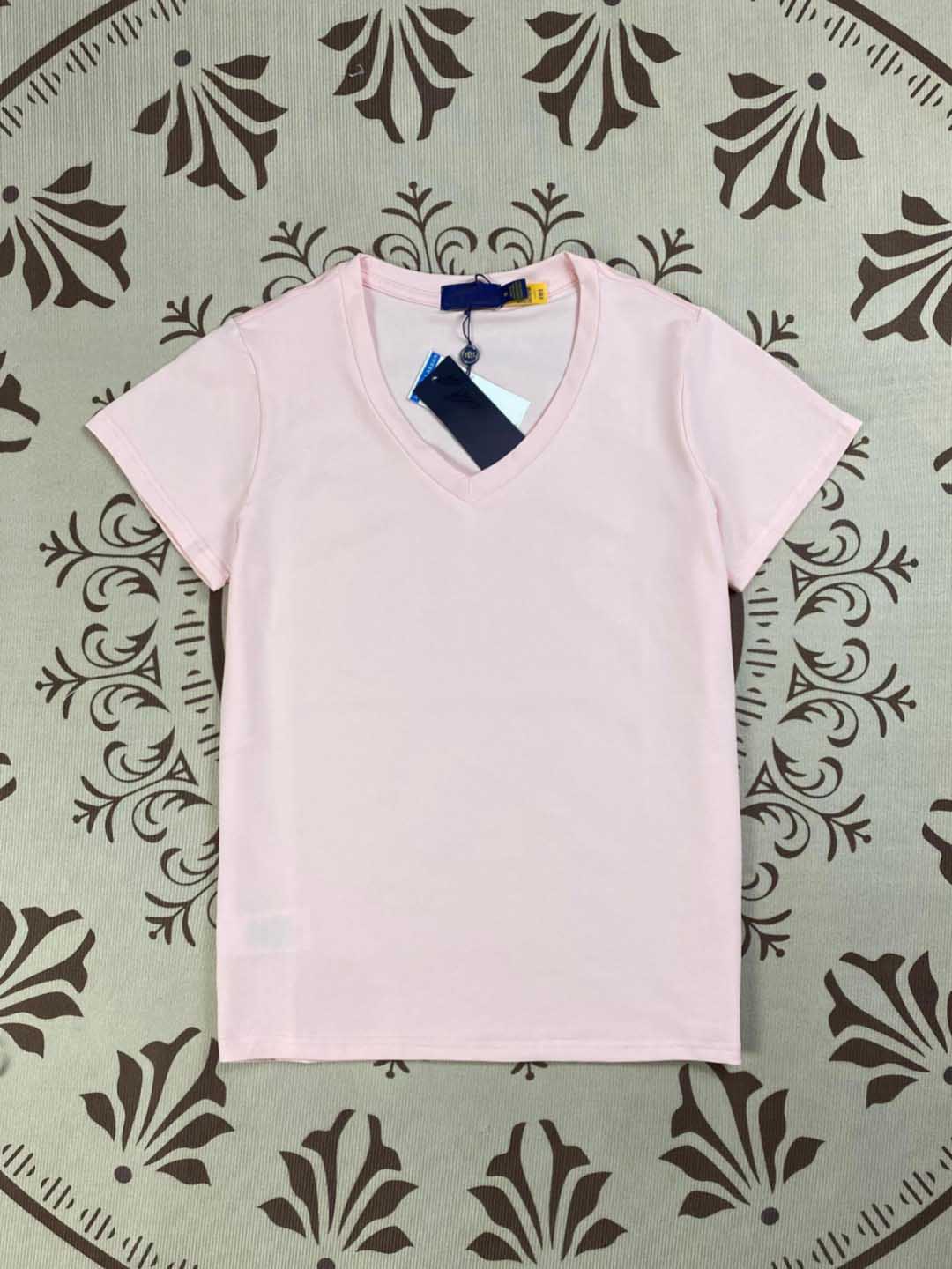 Women's New Fashion Casual Joker Embroidered Cotton V-neck Slim Short Sleeve T-shirt