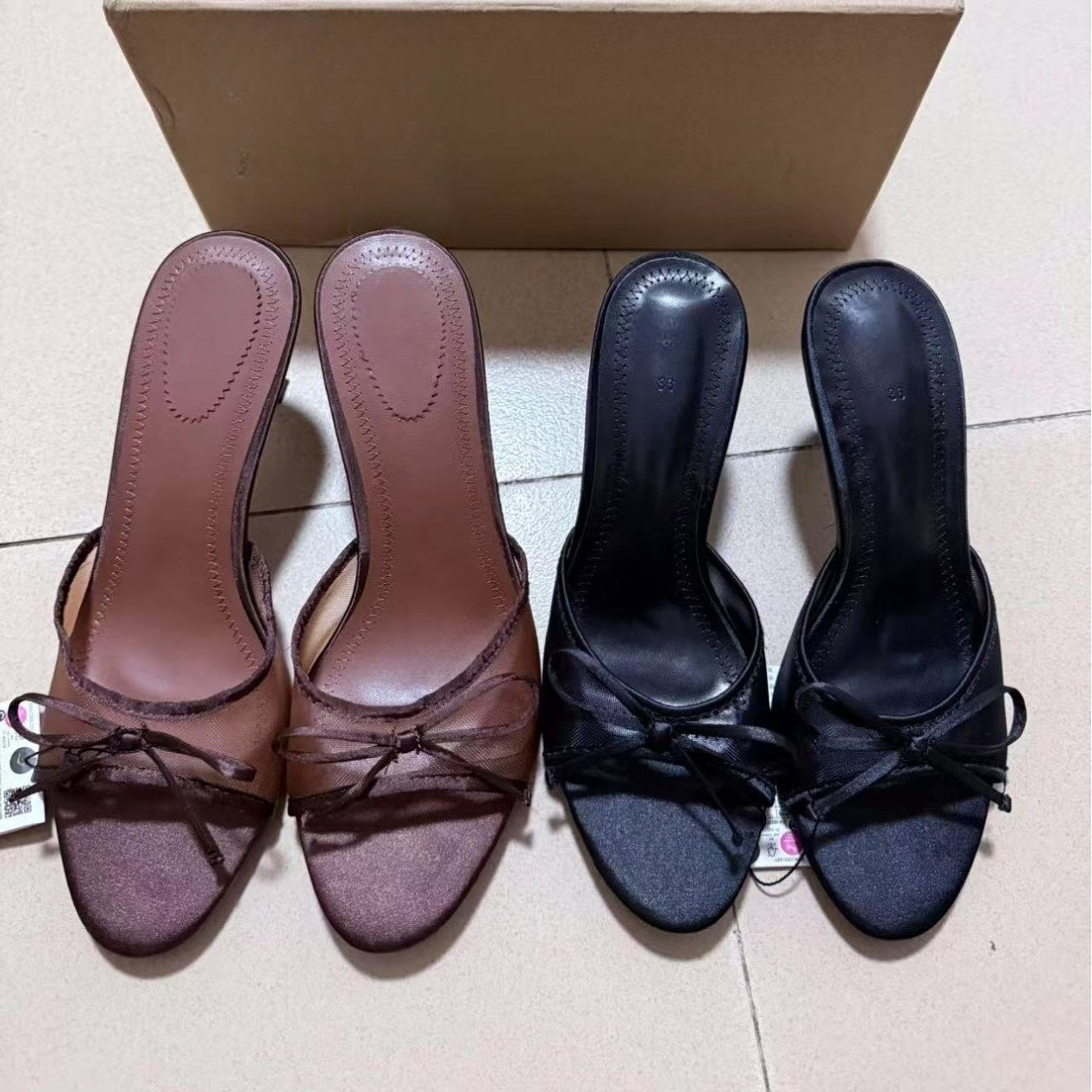 Women's New Fashion Joker Mesh Breathable Open-toed High-heeled Sandals Bow Stilettos.