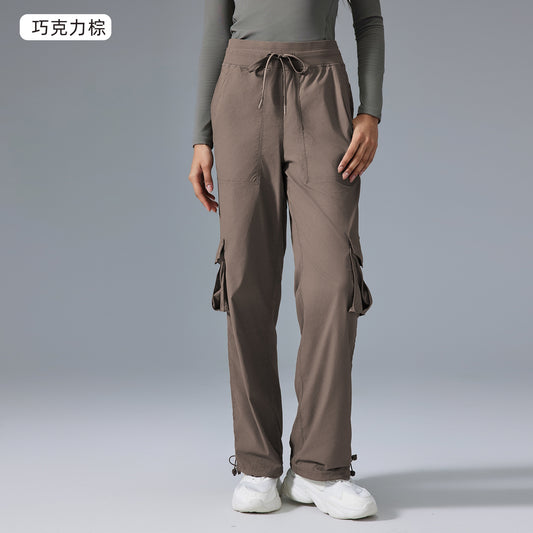 Women's new Joker running lightweight quick-drying multi-pocket wide-leg overalls