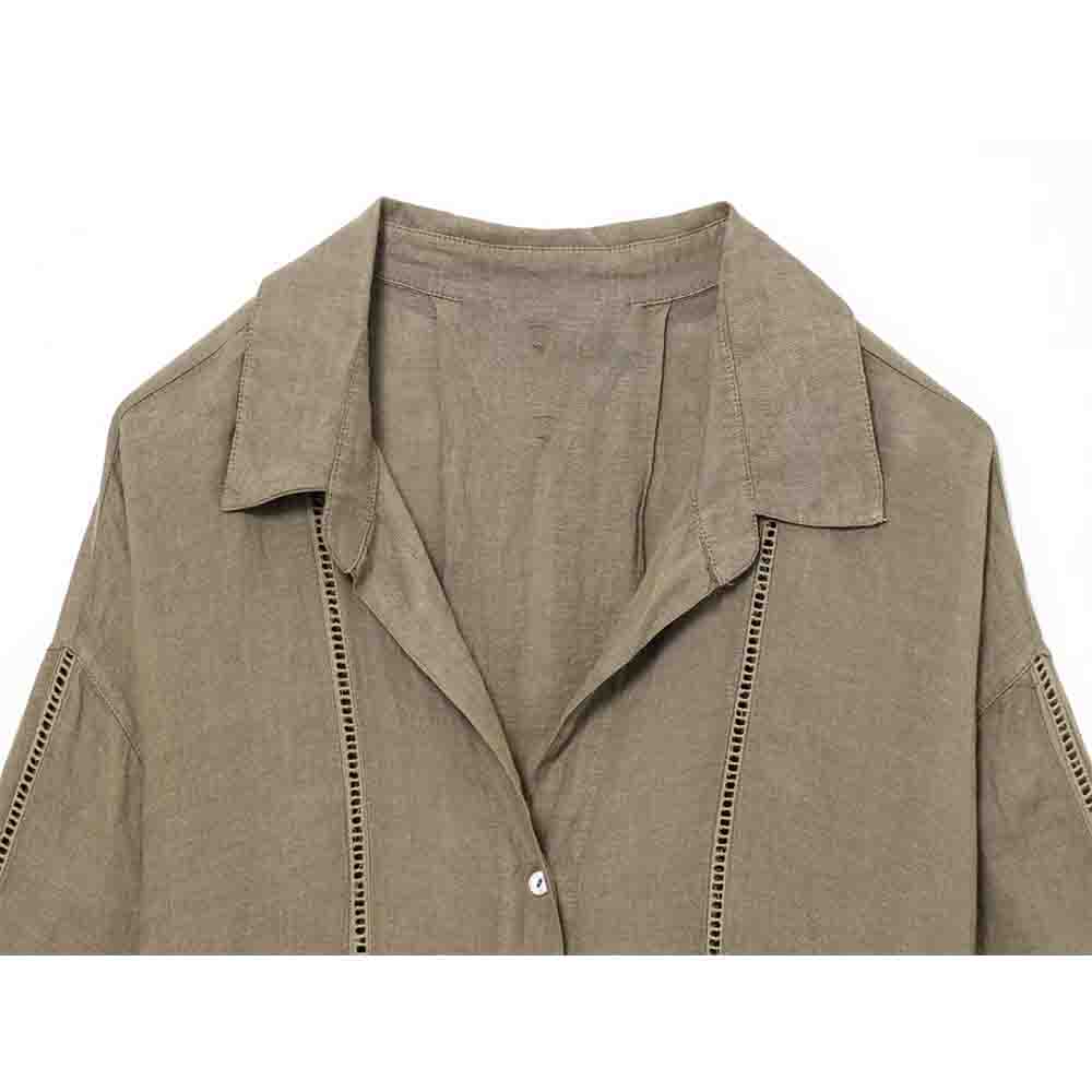 suit Women's 2 pieces new loose linen blend long sleeved shirt+Pants suit