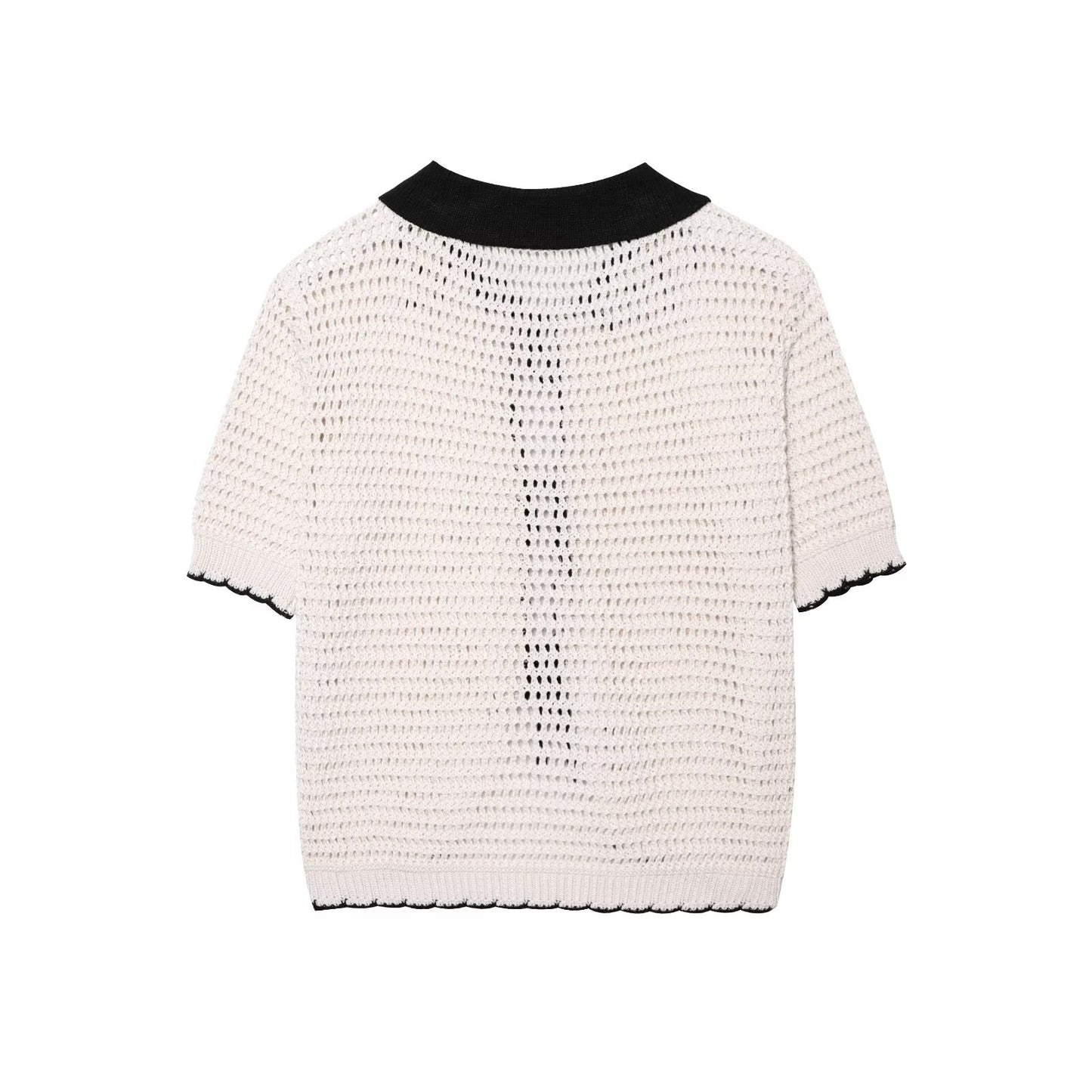 Women's new fashion bow Lace up decoration casual crochet polo shirt collar top