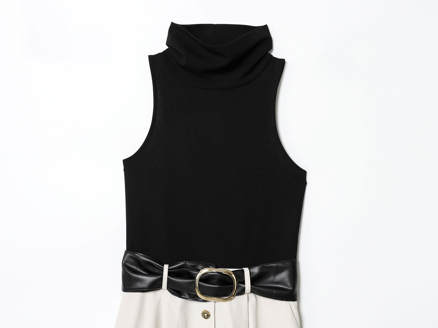 Women's New Fashion With Belt Sleeveless Splicing Midi Dress