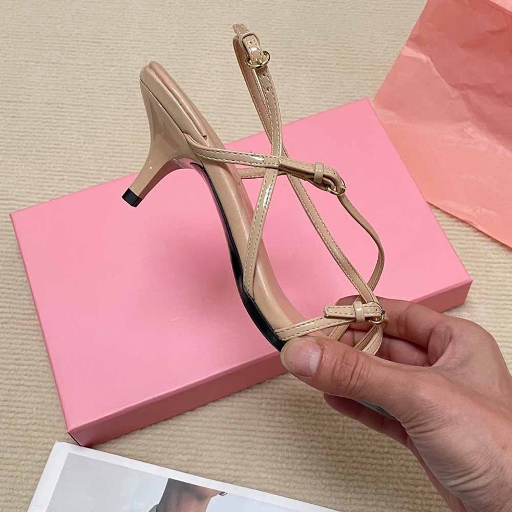 Women's New Temperament Joker Round Toe Cross Strap Design Lace-up Stiletto Sandals.