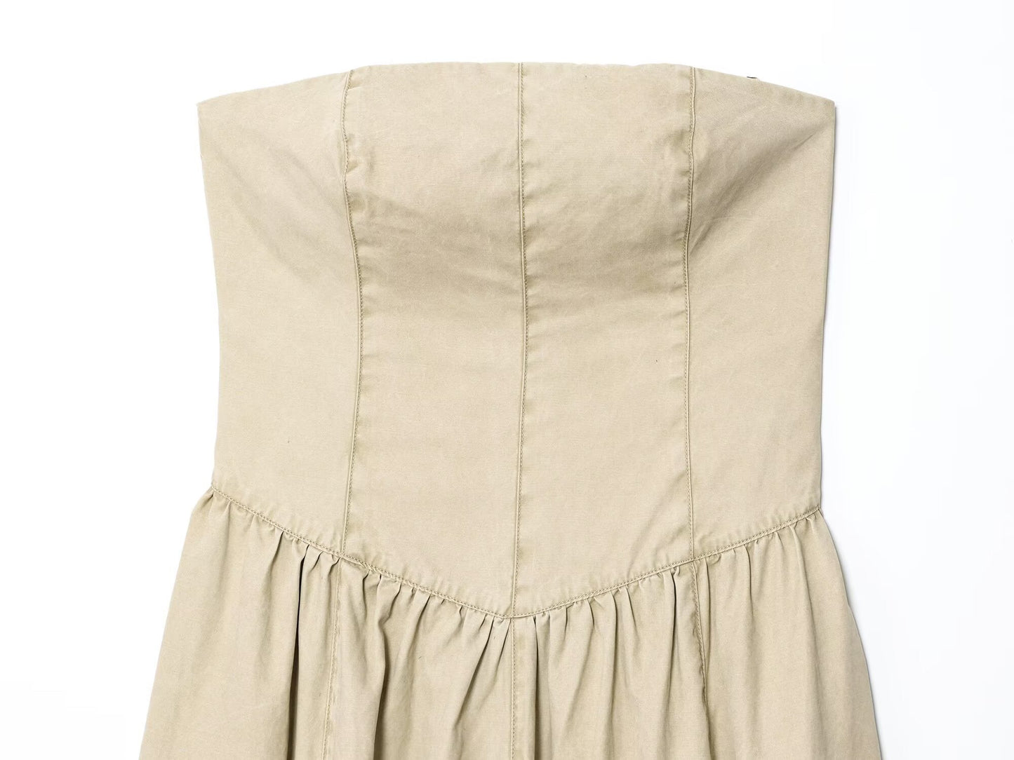 Women's new fashion wide pleated hem sleeveless strapless MIDI dress