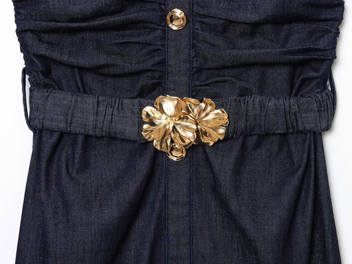 Women's 2025 new fashion with Belt slim pleated denim Midi dress