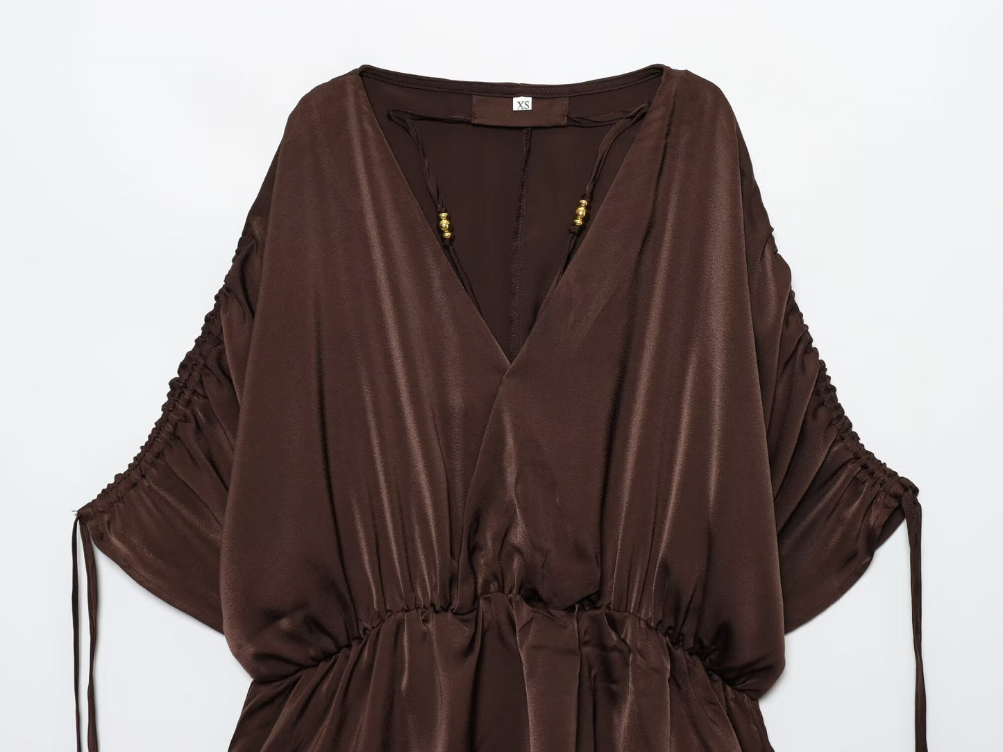 Women's new fashion pleated decoration V-neck satin textured shirt