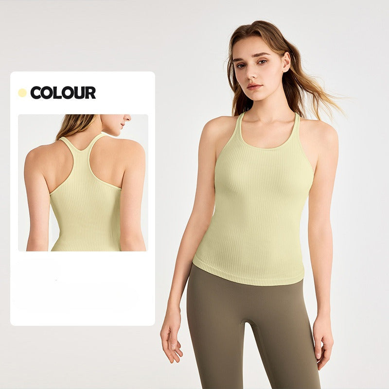 Women's New Fashion Joker Seamless Woven Vest with Chest Pad Slim Slim Slim Slim Camisole Yoga Top