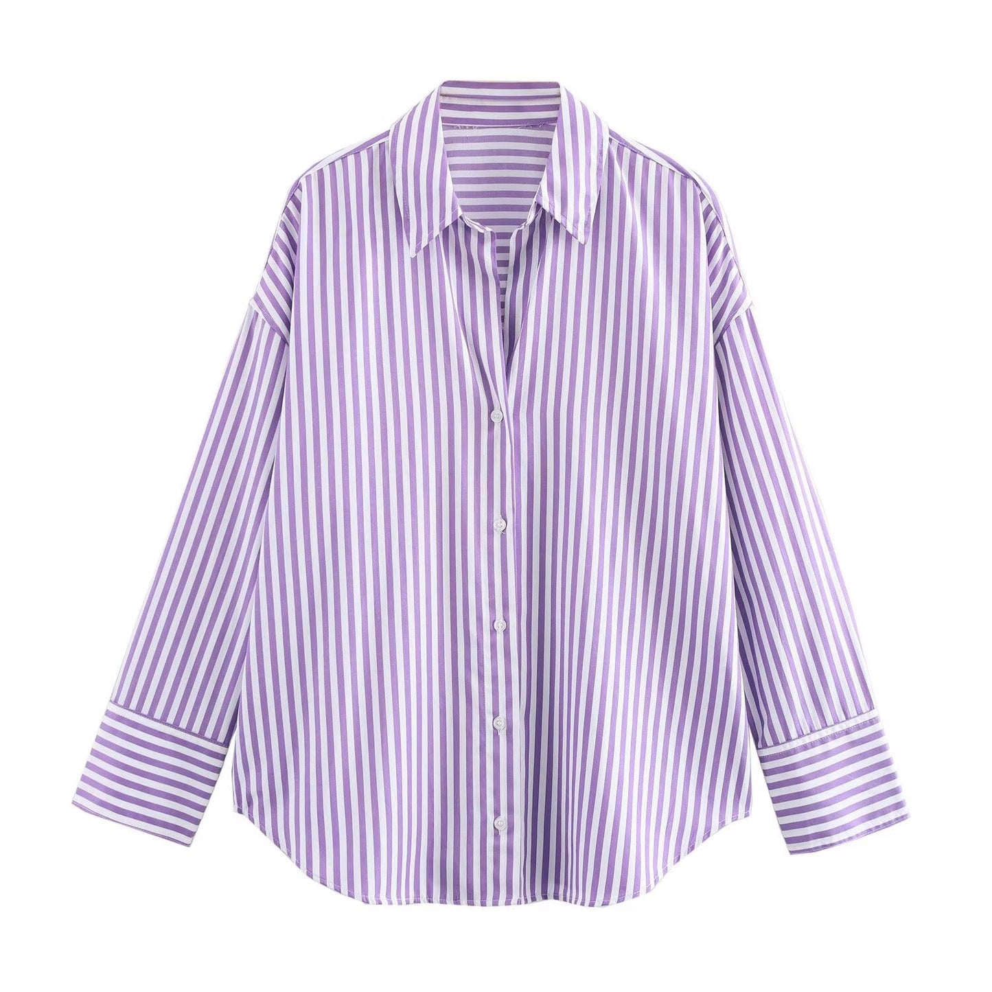 Women's new fashion loose basic style multi-color versatile poplin shirt casual striped shirt retro long sleeved button up women's shirt chic top