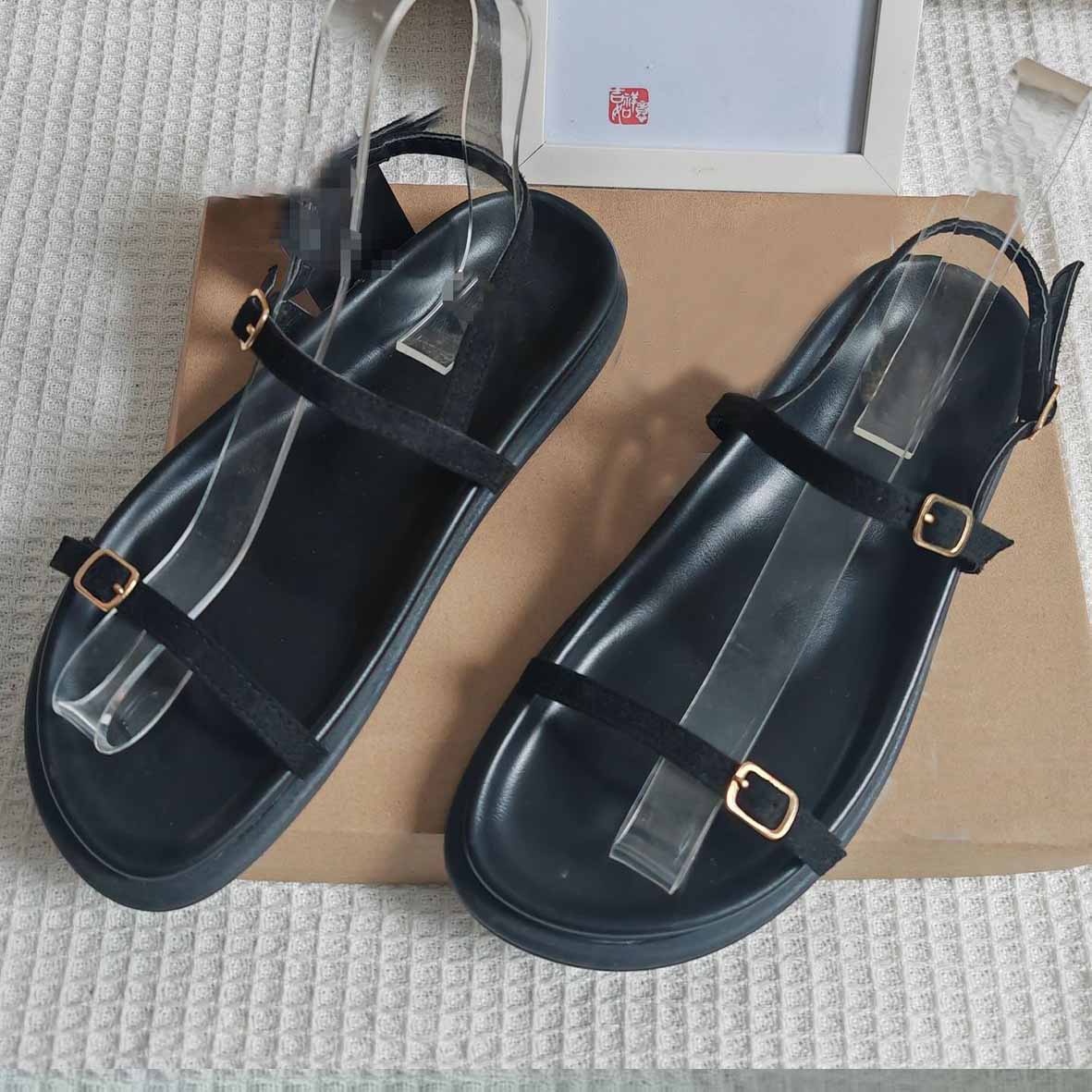 Women's New Fashion Casual Joker Flat Sandals with Round Head Flat Casual Buckle Roman Sandals.