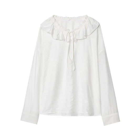 Women's 2025 new fashion linen blended white lace up shirt