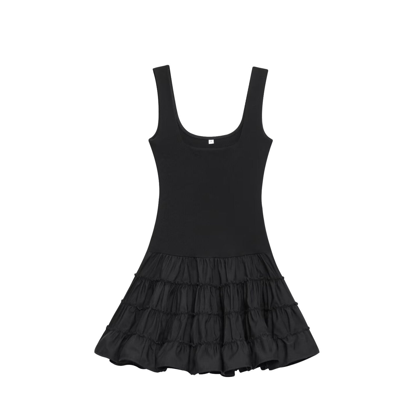 Women's new fashion fluffy hem spliced suspender mini dress