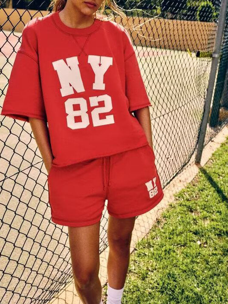 Suit women's 2 pieces 2025 fashion loose short sleeve T-shirt retro women+shorts women's suit