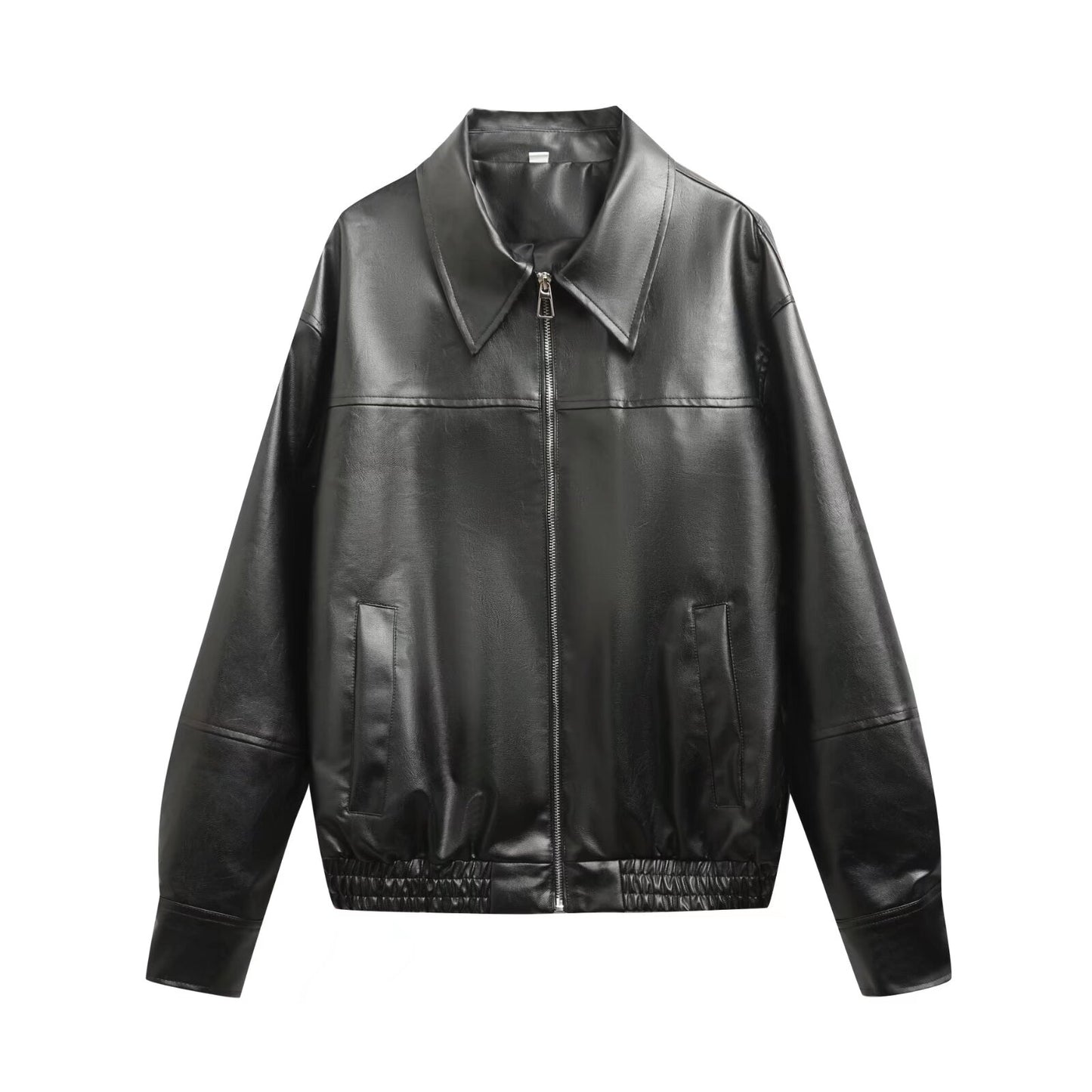 Women's new fashion casual lapel faux leather flight jacket Coat