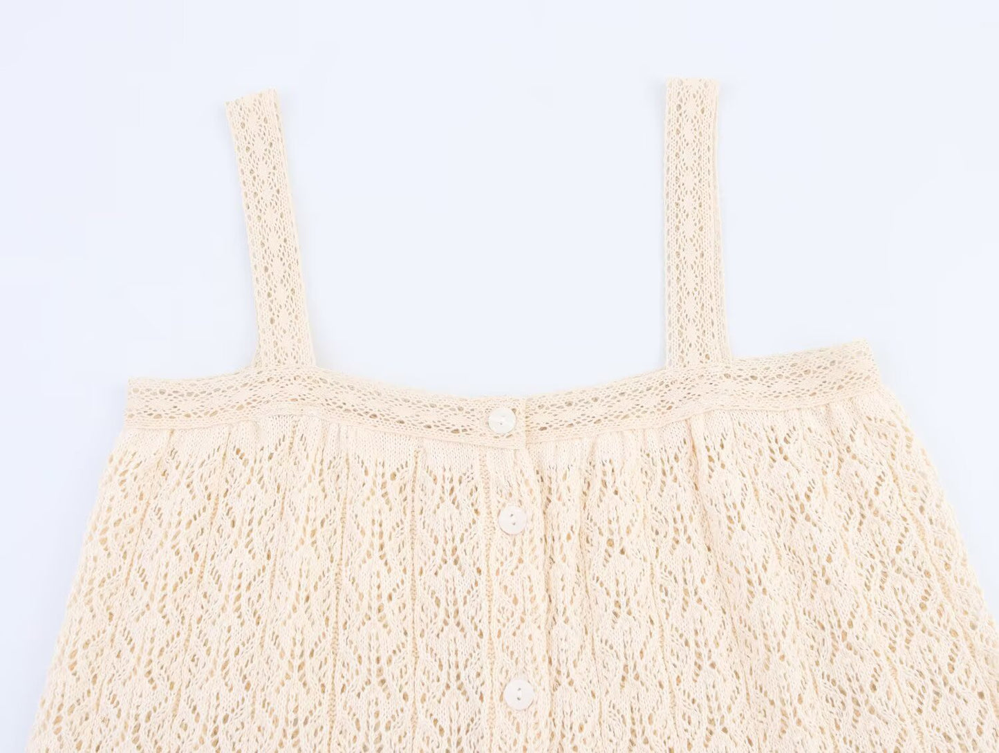 Women's New Fashion Button up decoration Mesh Jacquard Knitted suspender Top