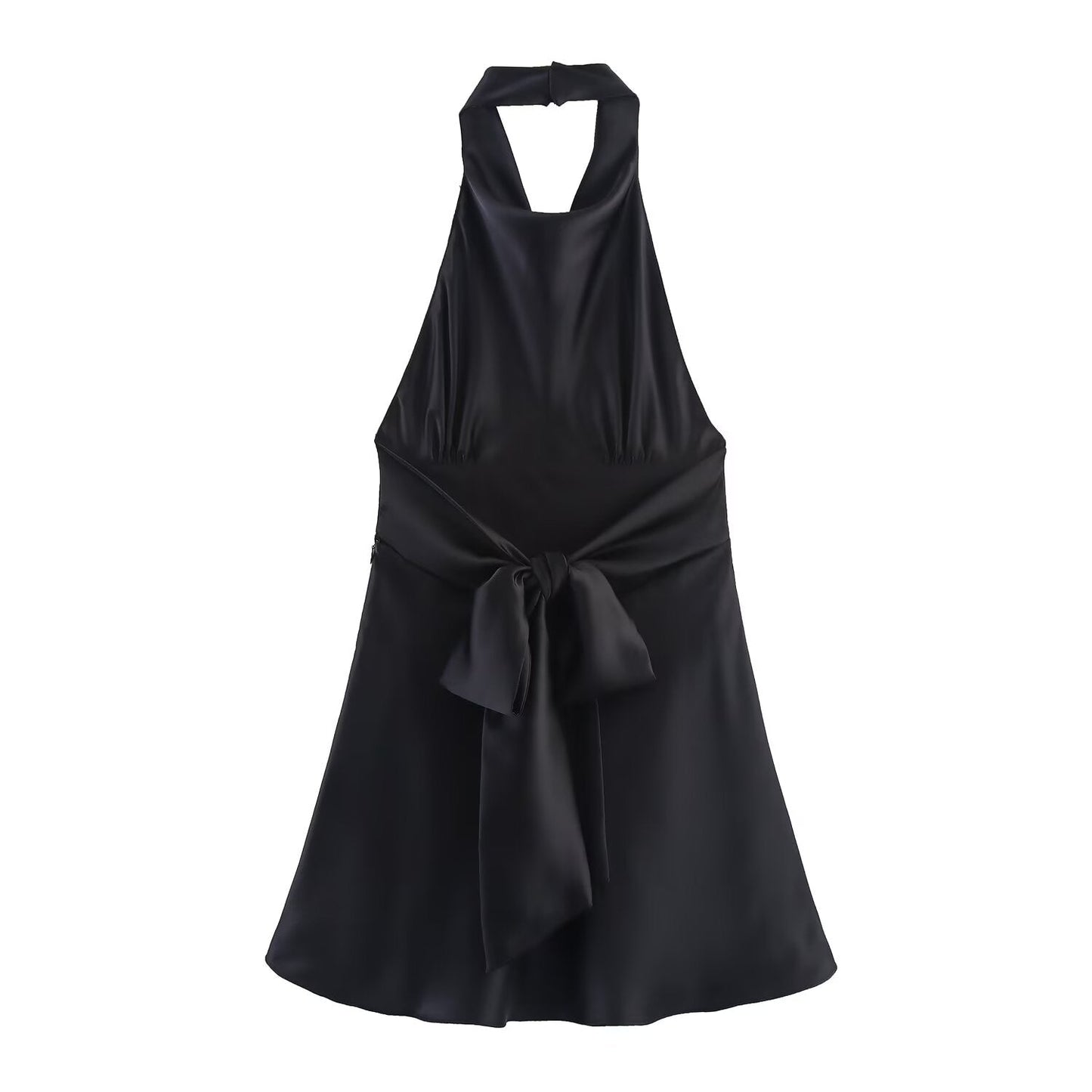Women's new fashion backless bow decoration satin texture mini dress