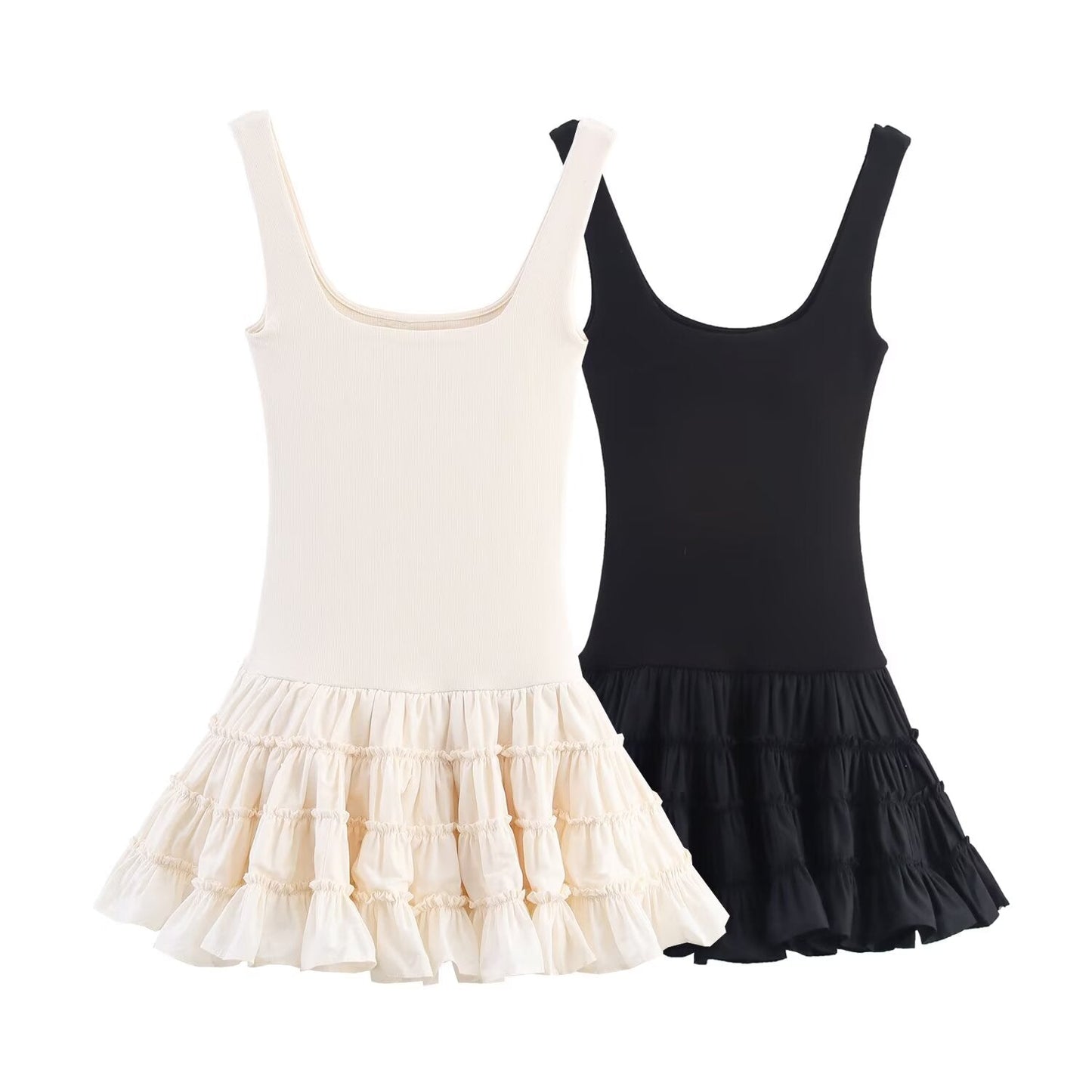 Women's New Fashion Fluffy Bottom hem Splicing Vest style Mini Dress