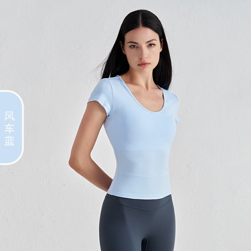 Women's New Comfortable Sports Short-sleeved Fitness Jacket Leisure Yoga Clothes Advanced Waist Slimming Yoga T-shirt